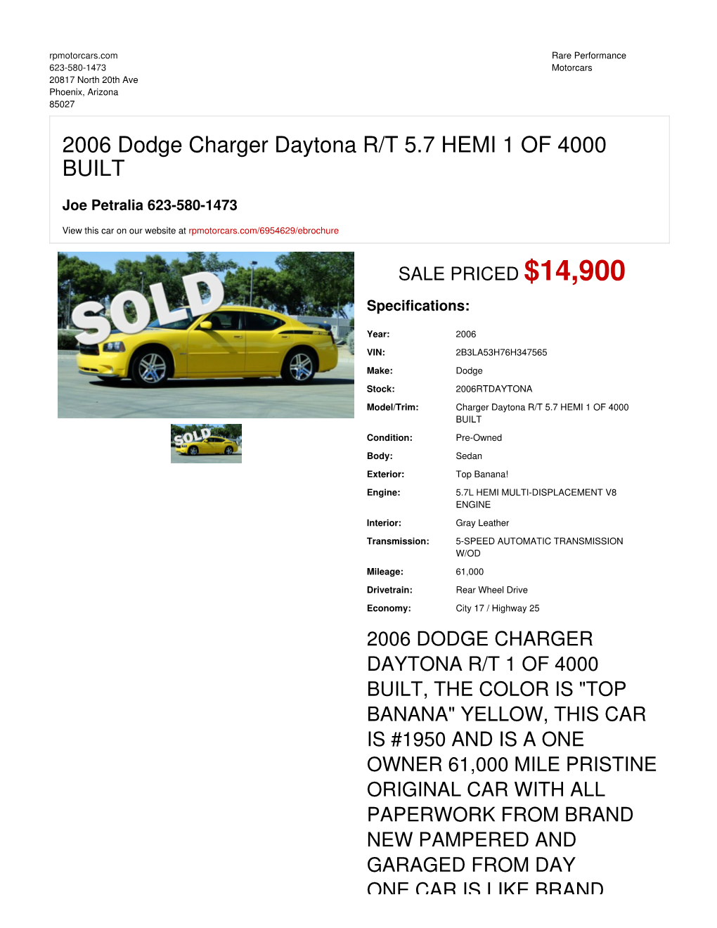 2006 Dodge Charger Daytona R/T 5.7 HEMI 1 of 4000 BUILT | Phoenix