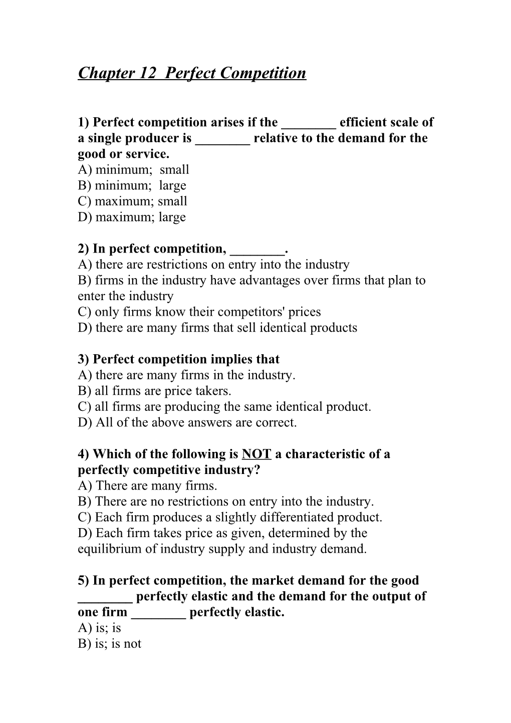 Chapter 12 Perfect Competition