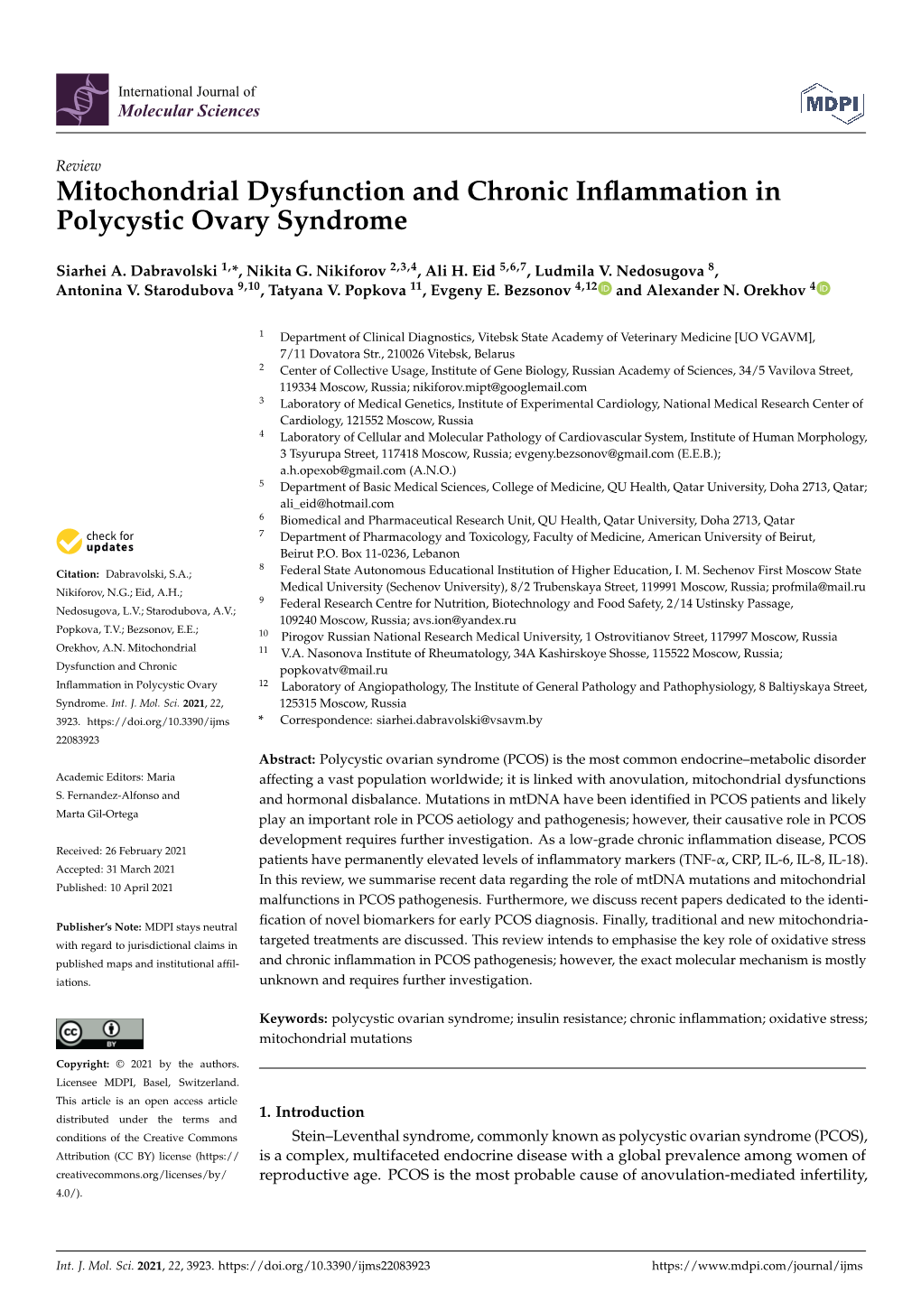 Mitochondrial Dysfunction and Chronic Inflammation in Polycystic