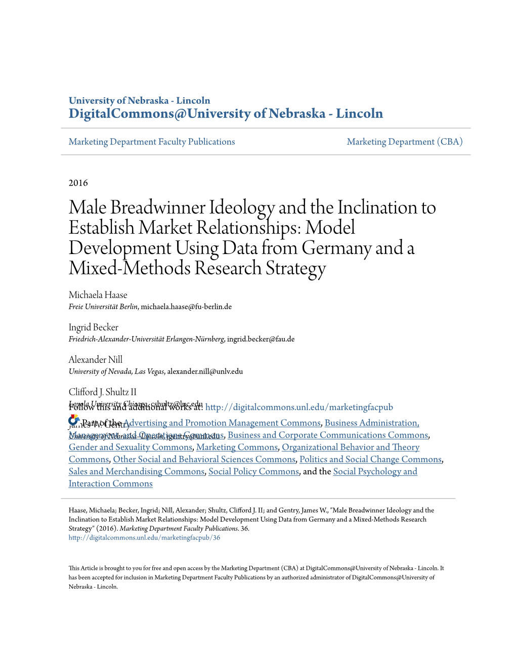 Male Breadwinner Ideology and the Inclination to Establish Market Relationships