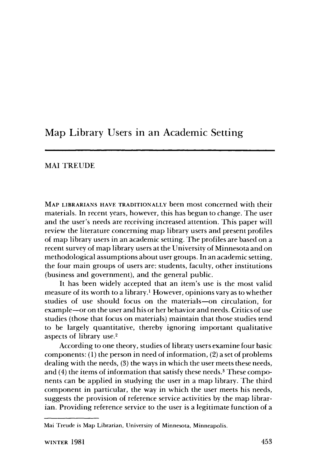 Map Library Users in an Academic Setting