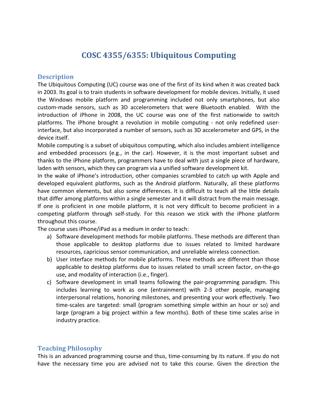 COSC 4355/6355: Ubiquitous Computing