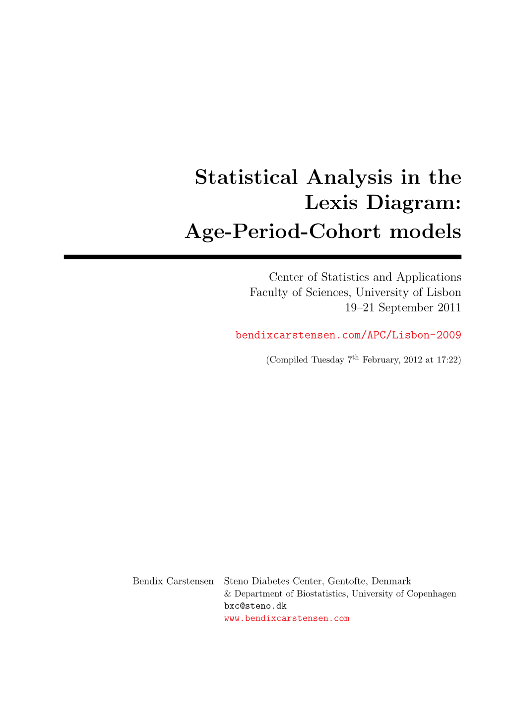 Statistical Analysis in the Lexis Diagram: Age-Period-Cohort Models