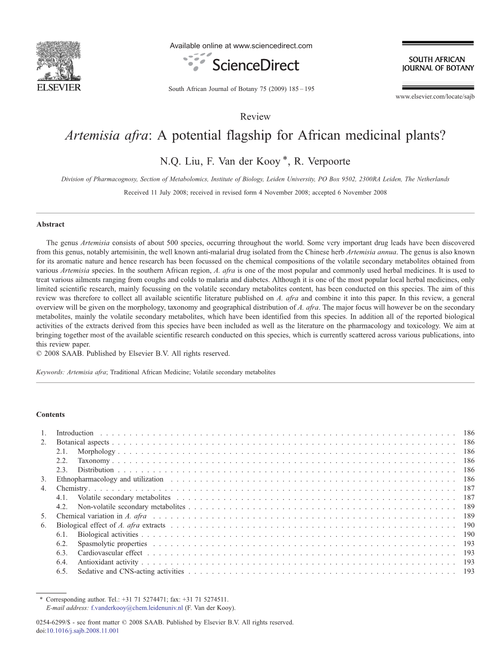 Artemisia Afra: a Potential Flagship for African Medicinal Plants? ⁎ N.Q