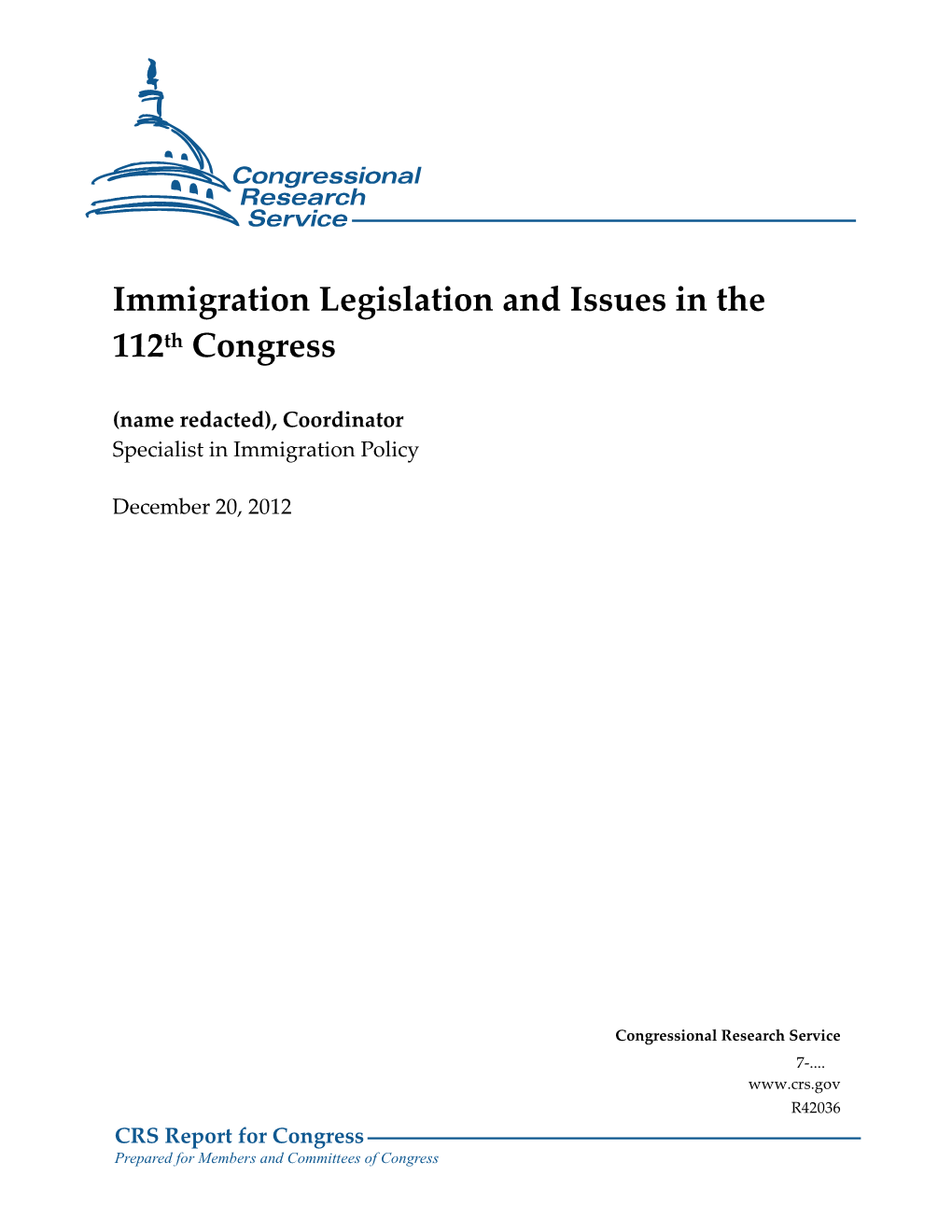 Immigration Legislation and Issues in the 112Th Congress