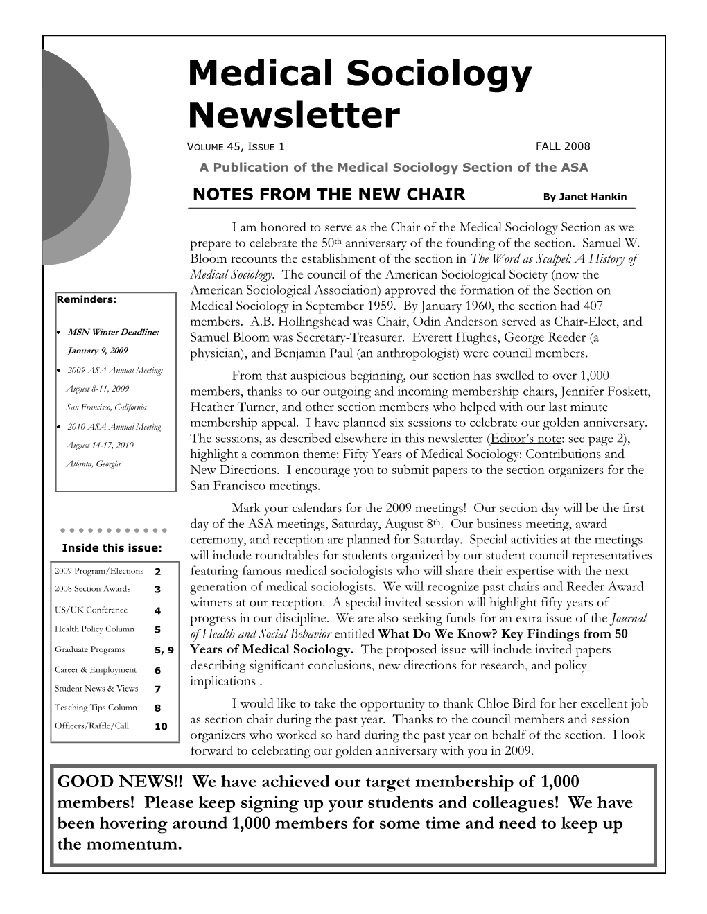 Medical Sociology Newsletter