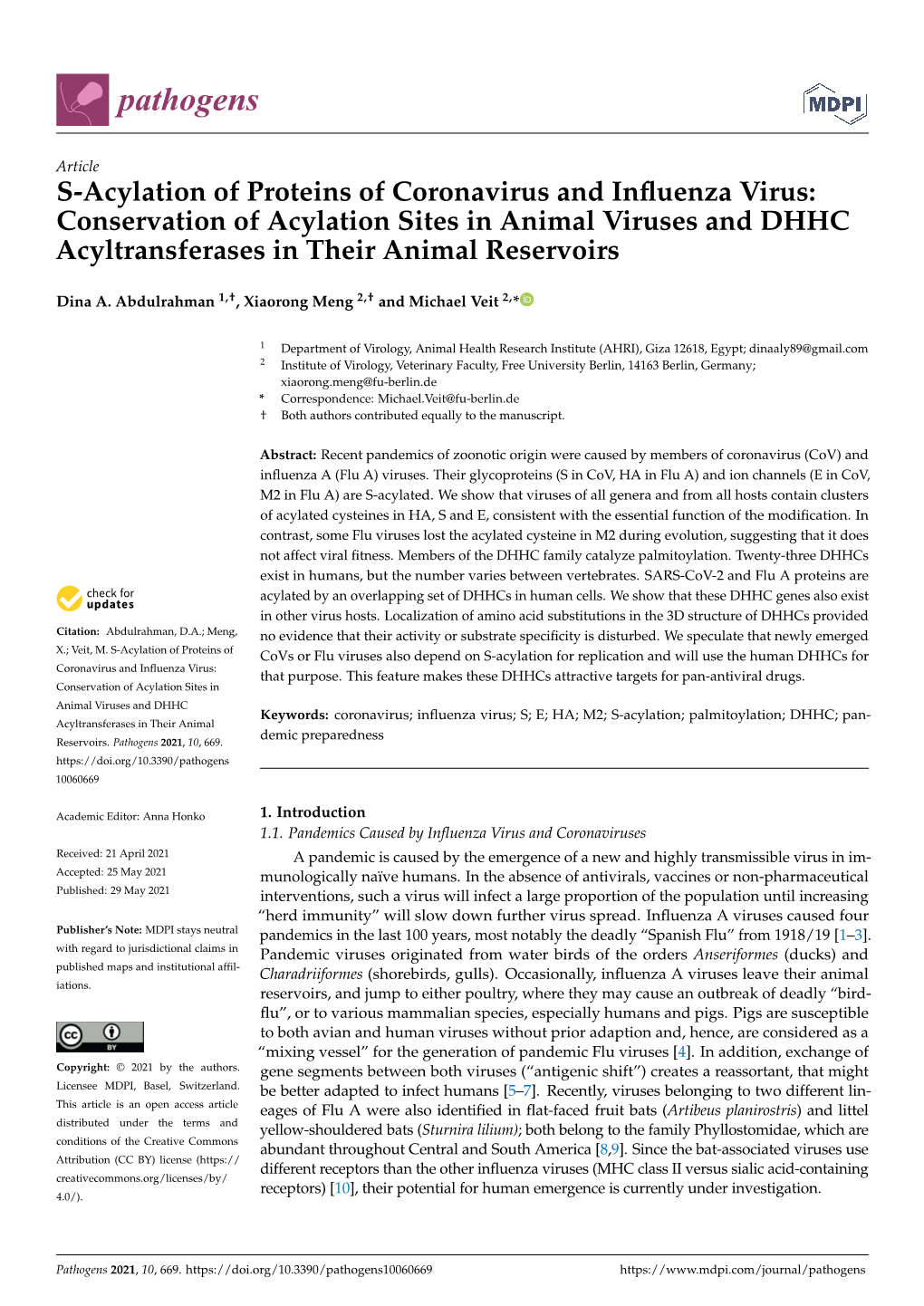 S-Acylation of Proteins of Coronavirus and Influenza Virus