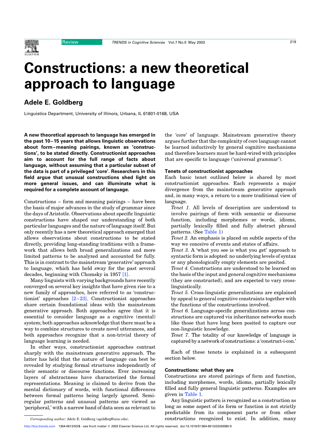 Constructions: a New Theoretical Approach to Language