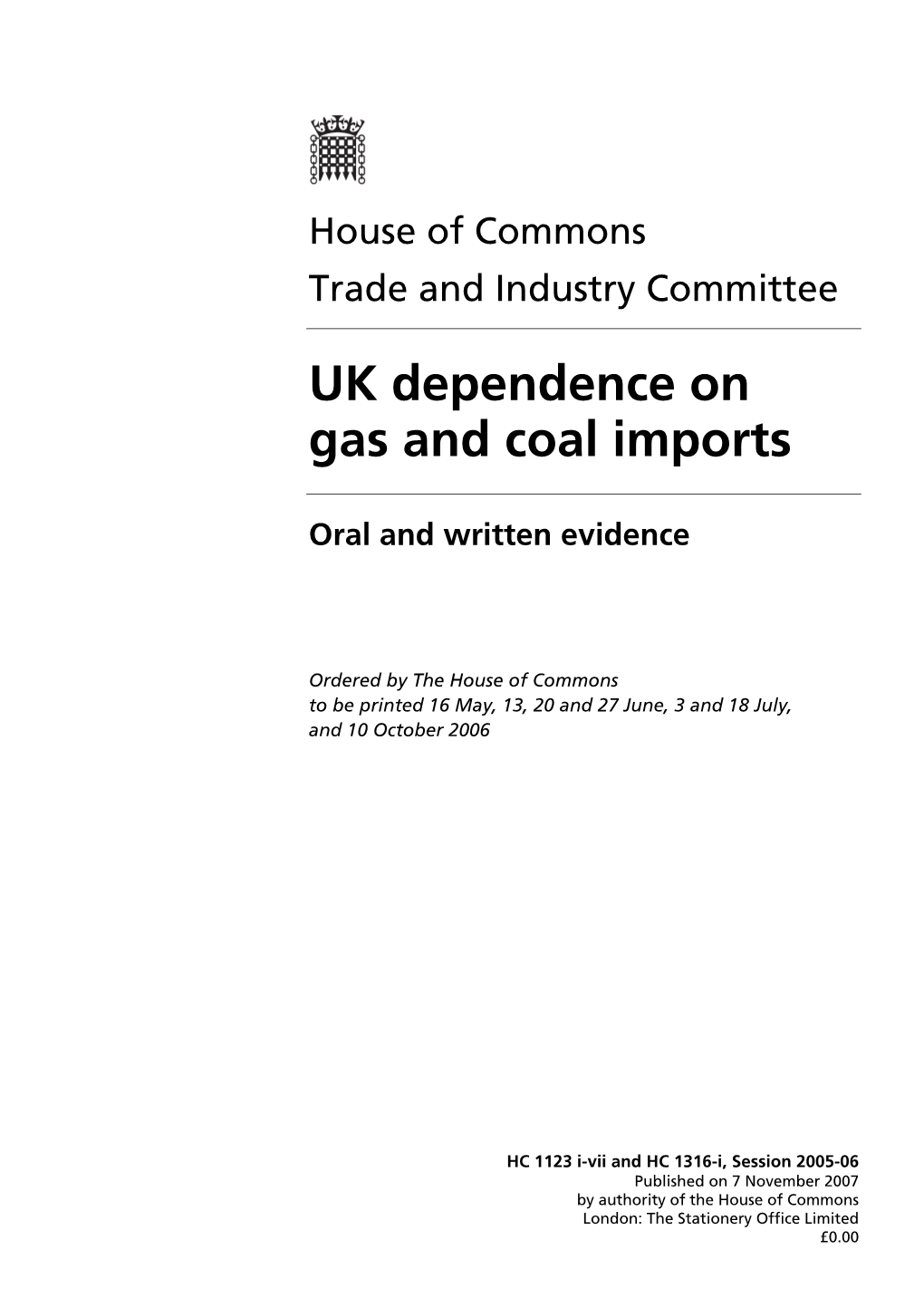 UK Dependence on Gas and Coal Imports