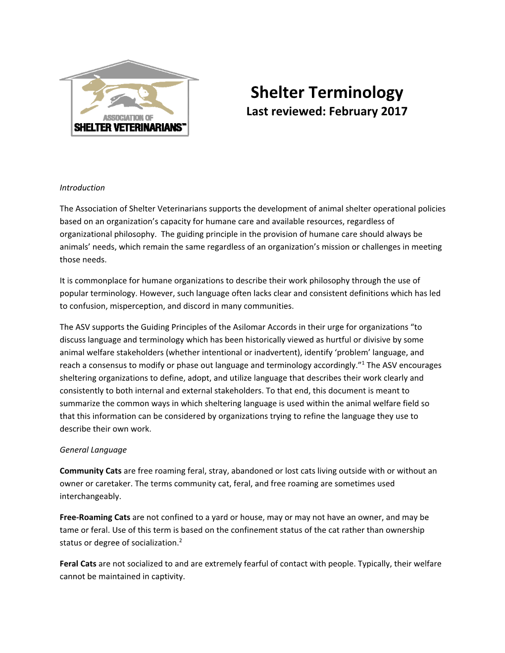 Shelter Terminology Last Reviewed: February 2017