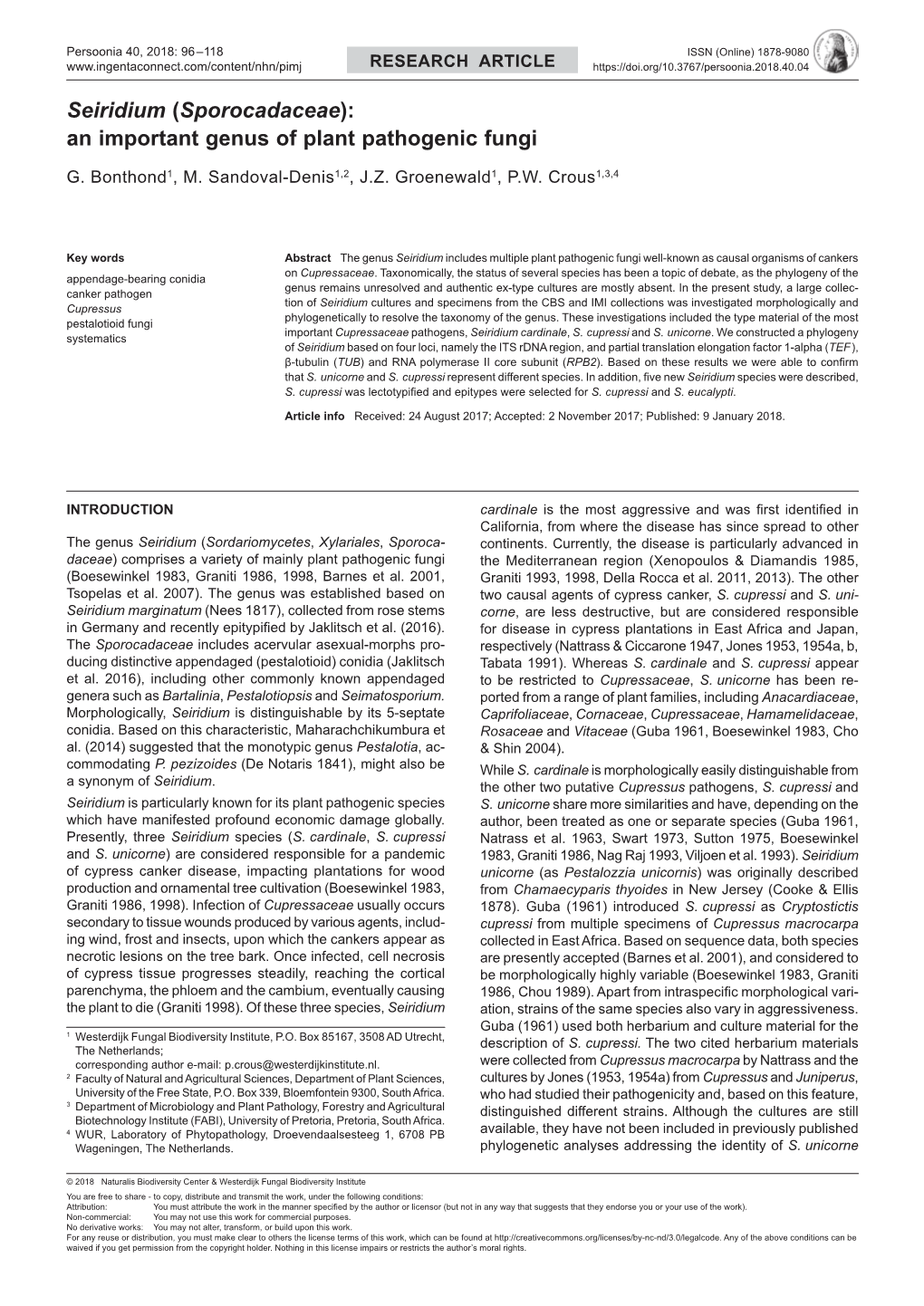 (Sporocadaceae): an Important Genus of Plant Pathogenic Fungi