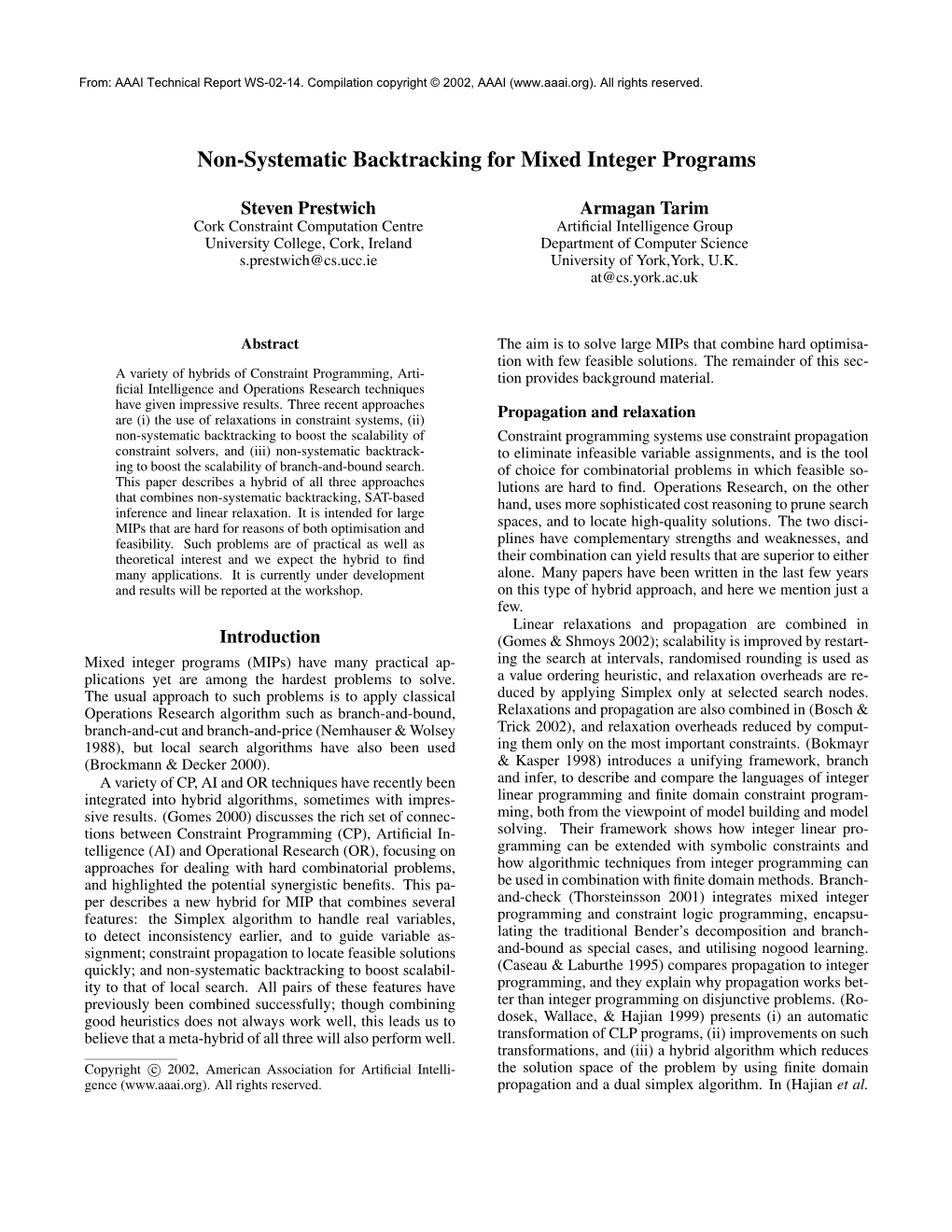 Non-Systematic Backtracking for Mixed Integer Programs