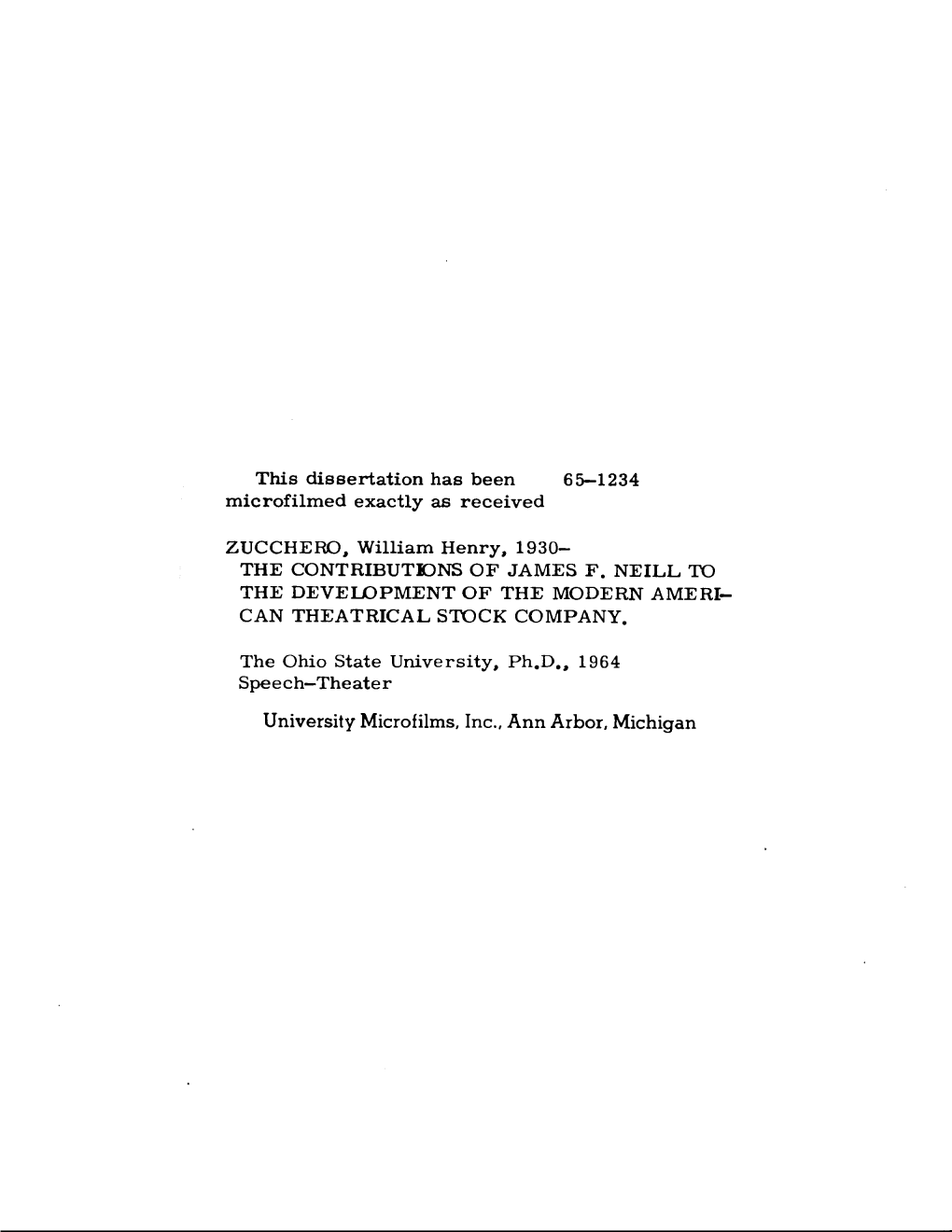 The Contributions of James F. Neill to the Development of the Modern Ameri­ Can Theatrical Stock Company