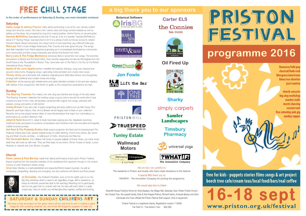 16-18 Sept We Have a Kids Art Project on the Green Where All Are Welcome to Join in Making a Giant Priston Festival Is a Registered Charity