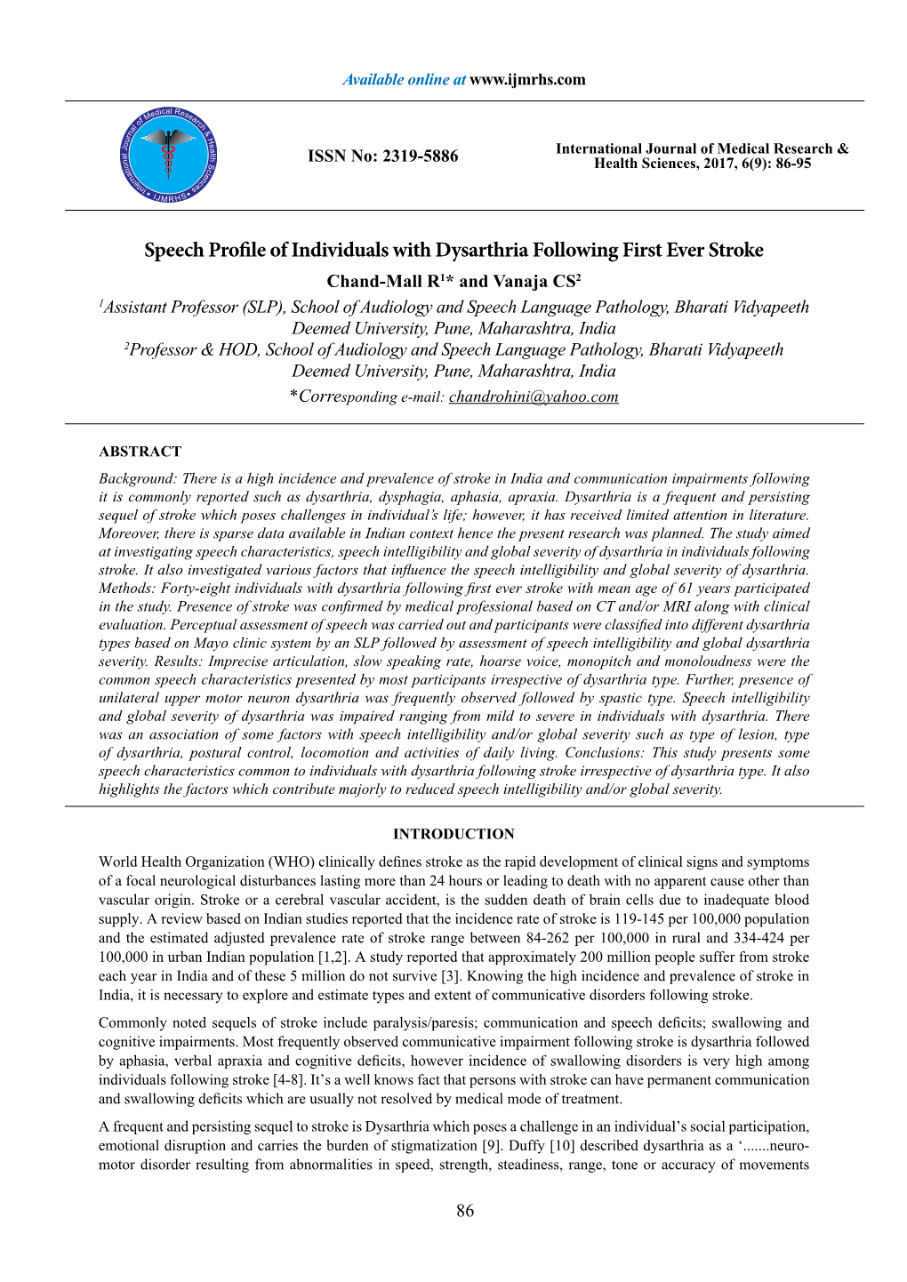 Speech Profile of Individuals with Dysarthria Following First Ever Stroke