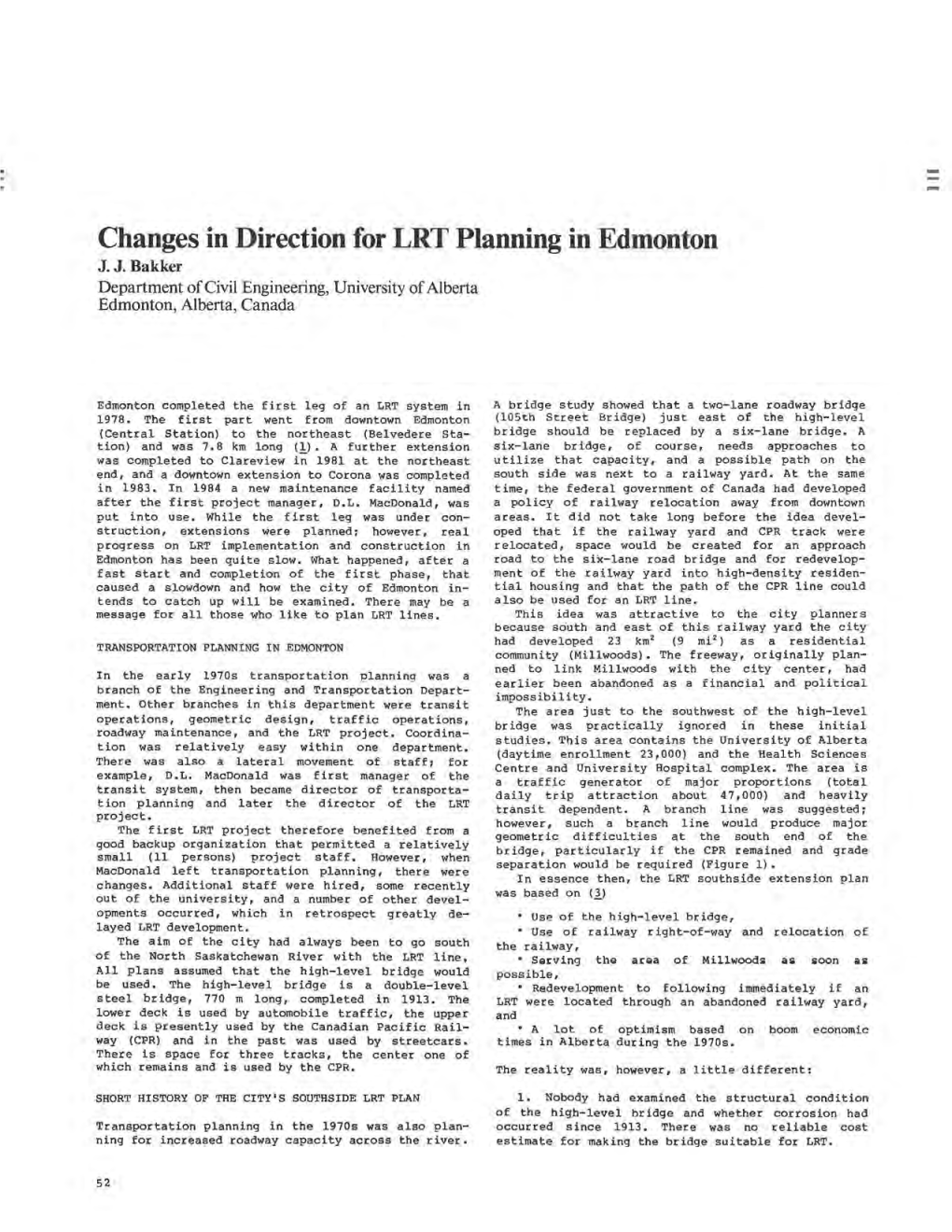 Changes in Direction for LRT Planning in Edmonton J.J