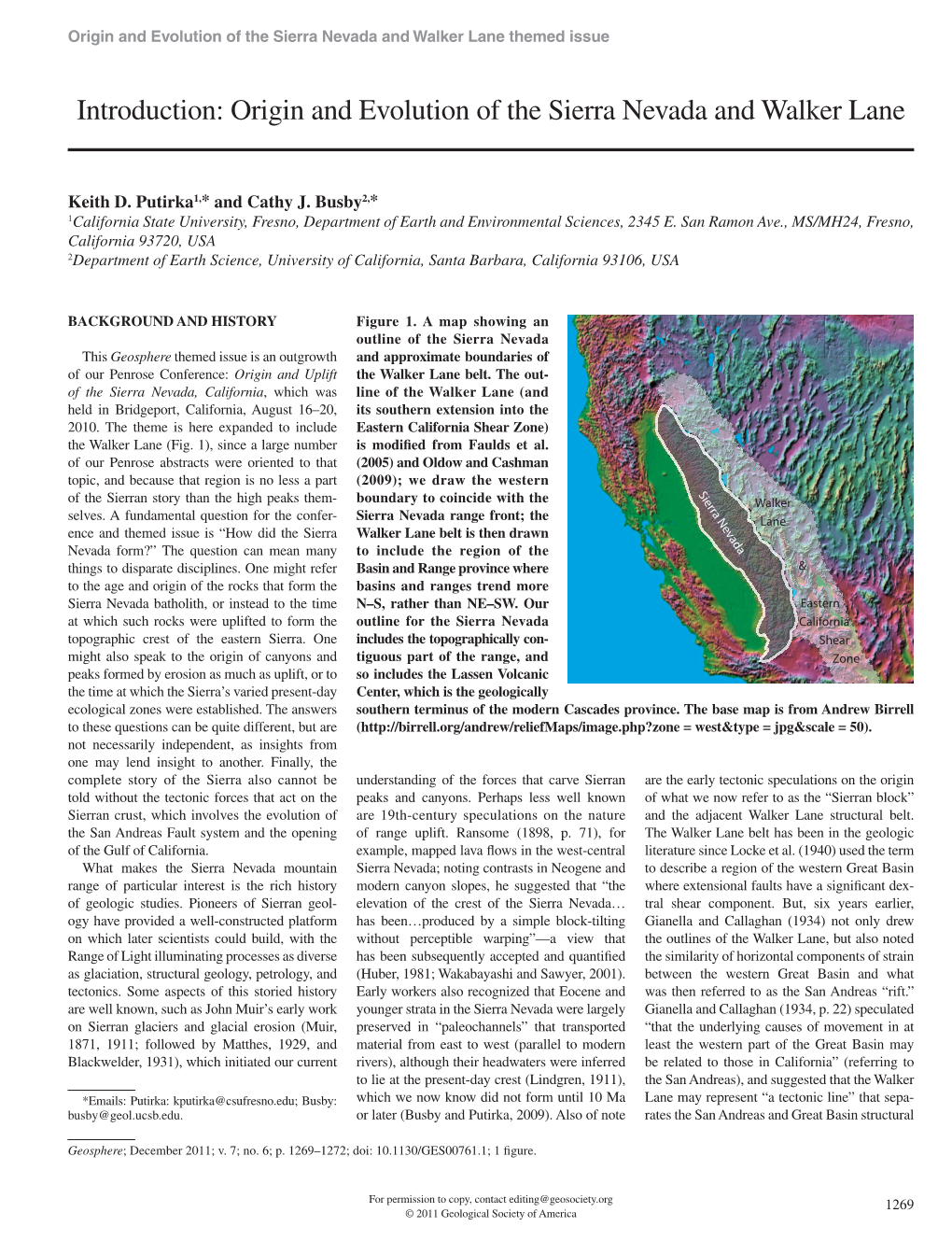 Introduction: Origin and Evolution of the Sierra Nevada and Walker Lane