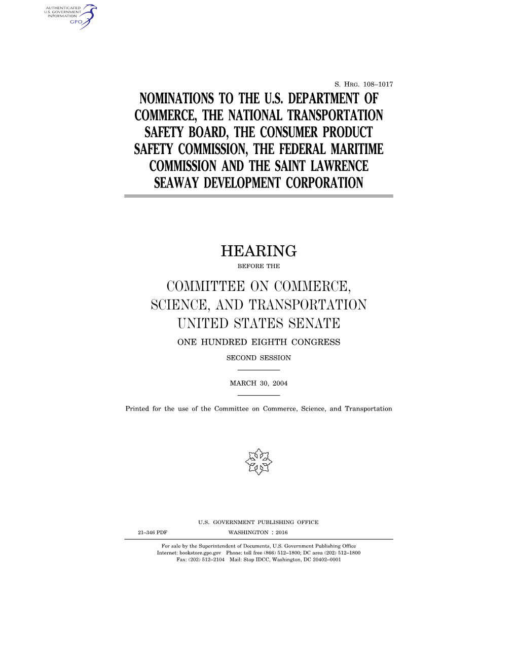 Nominations to the U.S. Department of Commerce, The