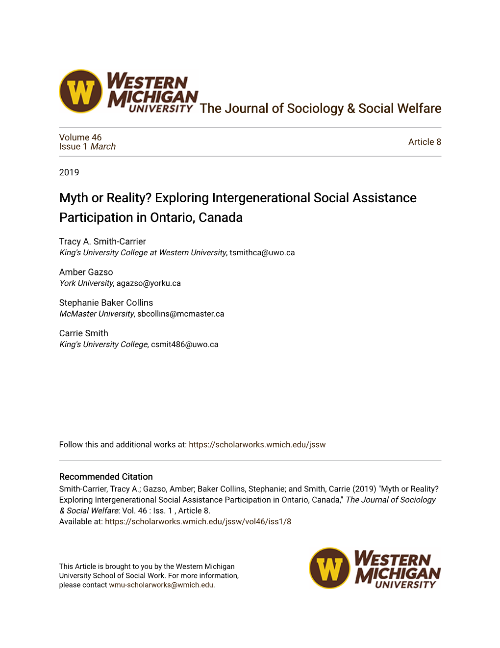 Exploring Intergenerational Social Assistance Participation in Ontario, Canada