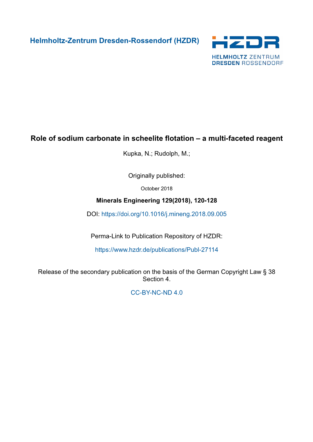 Role of Sodium Carbonate in Scheelite Flotation – a Multi-Faceted Reagent