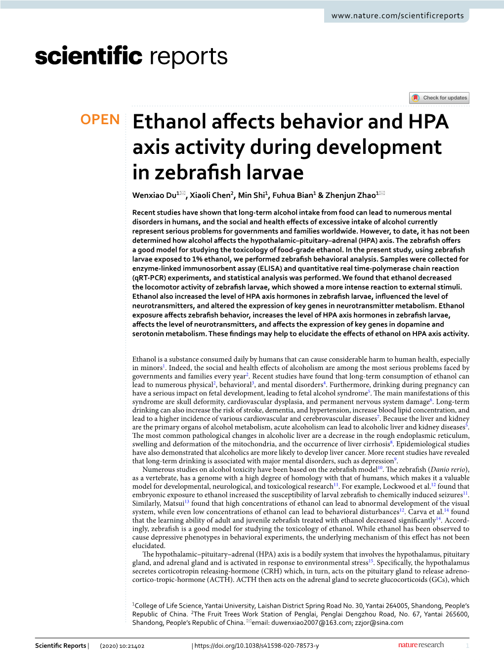 Ethanol Affects Behavior and HPA Axis Activity During Development In