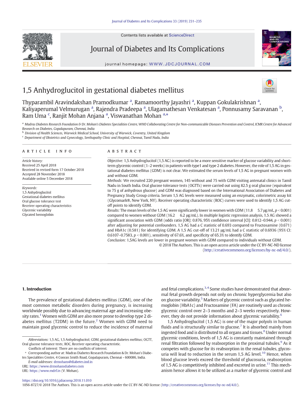 1,5 Anhydroglucitol in Gestational Diabetes Mellitus