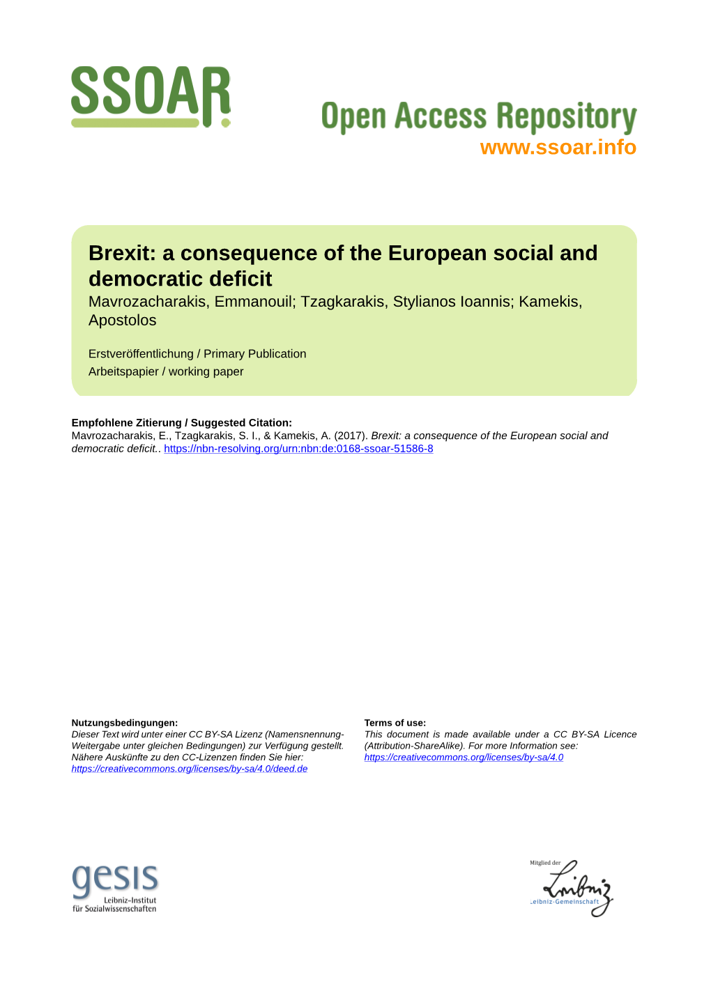 A Consequence of the European Social and Democratic Deficit Mavrozacharakis, Emmanouil; Tzagkarakis, Stylianos Ioannis; Kamekis, Apostolos