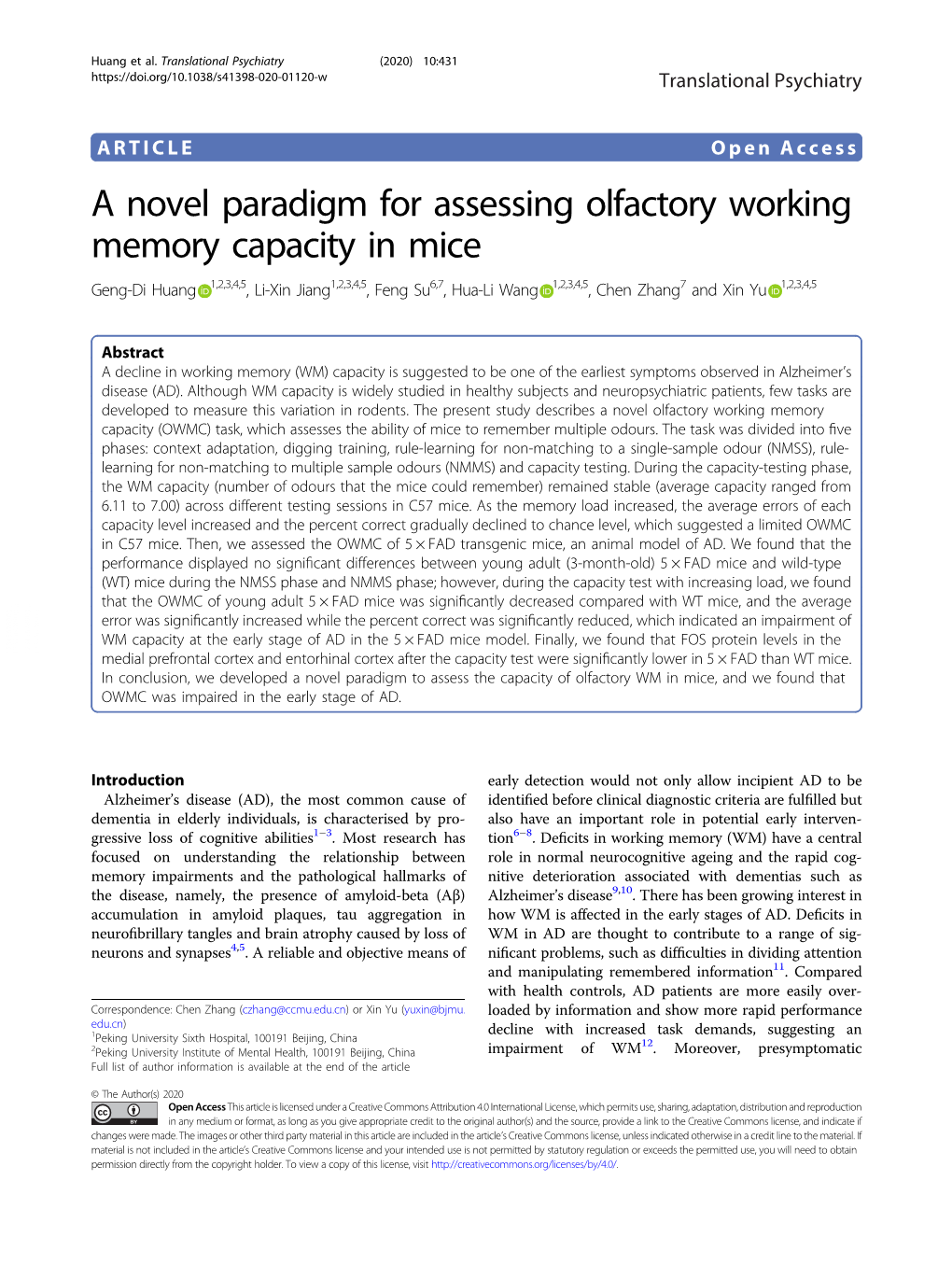 A Novel Paradigm for Assessing Olfactory Working Memory Capacity