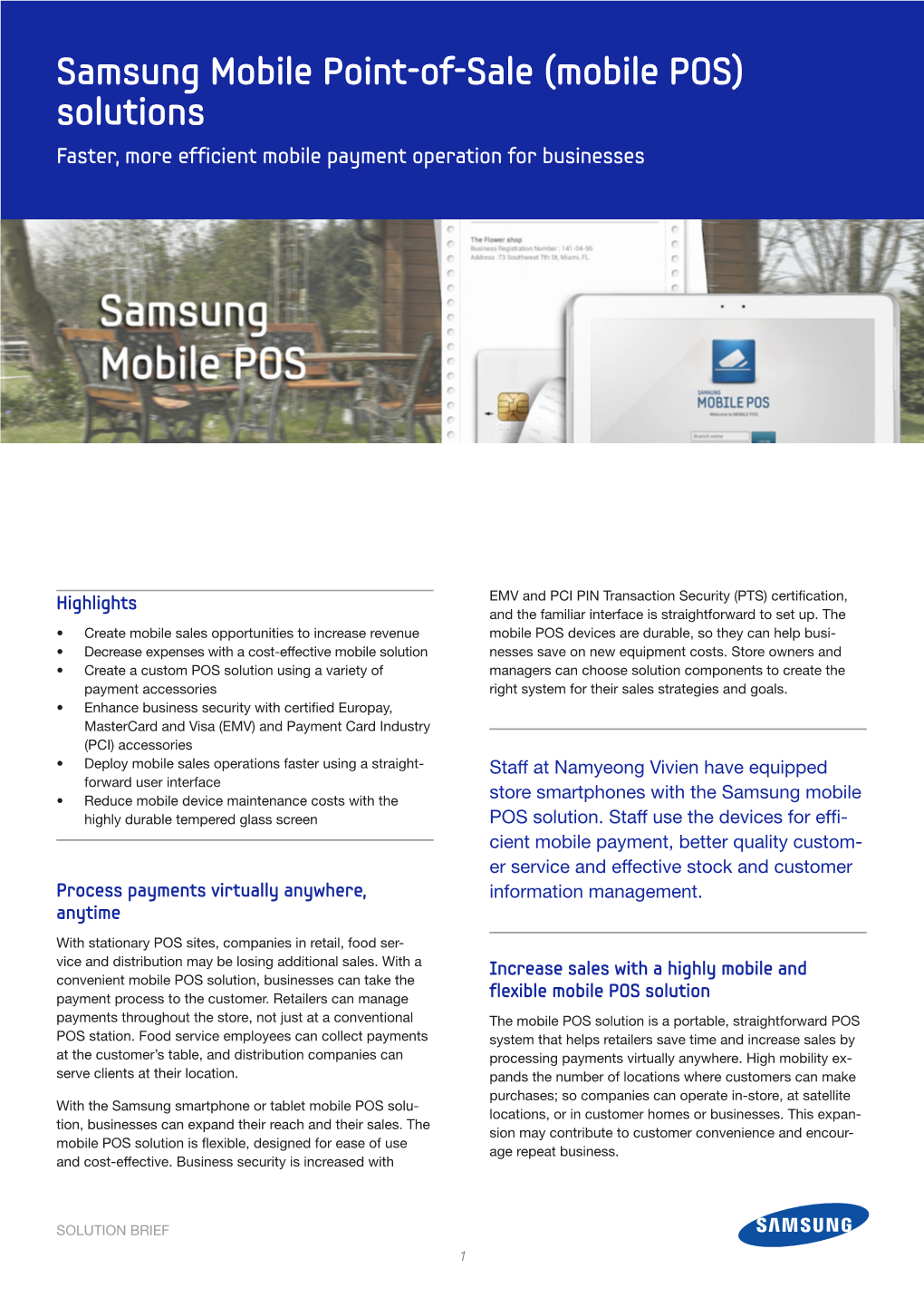 Samsung Mobile Point-Of-Sale (Mobile POS) Solutions Faster, More Efficient Mobile Payment Operation for Businesses