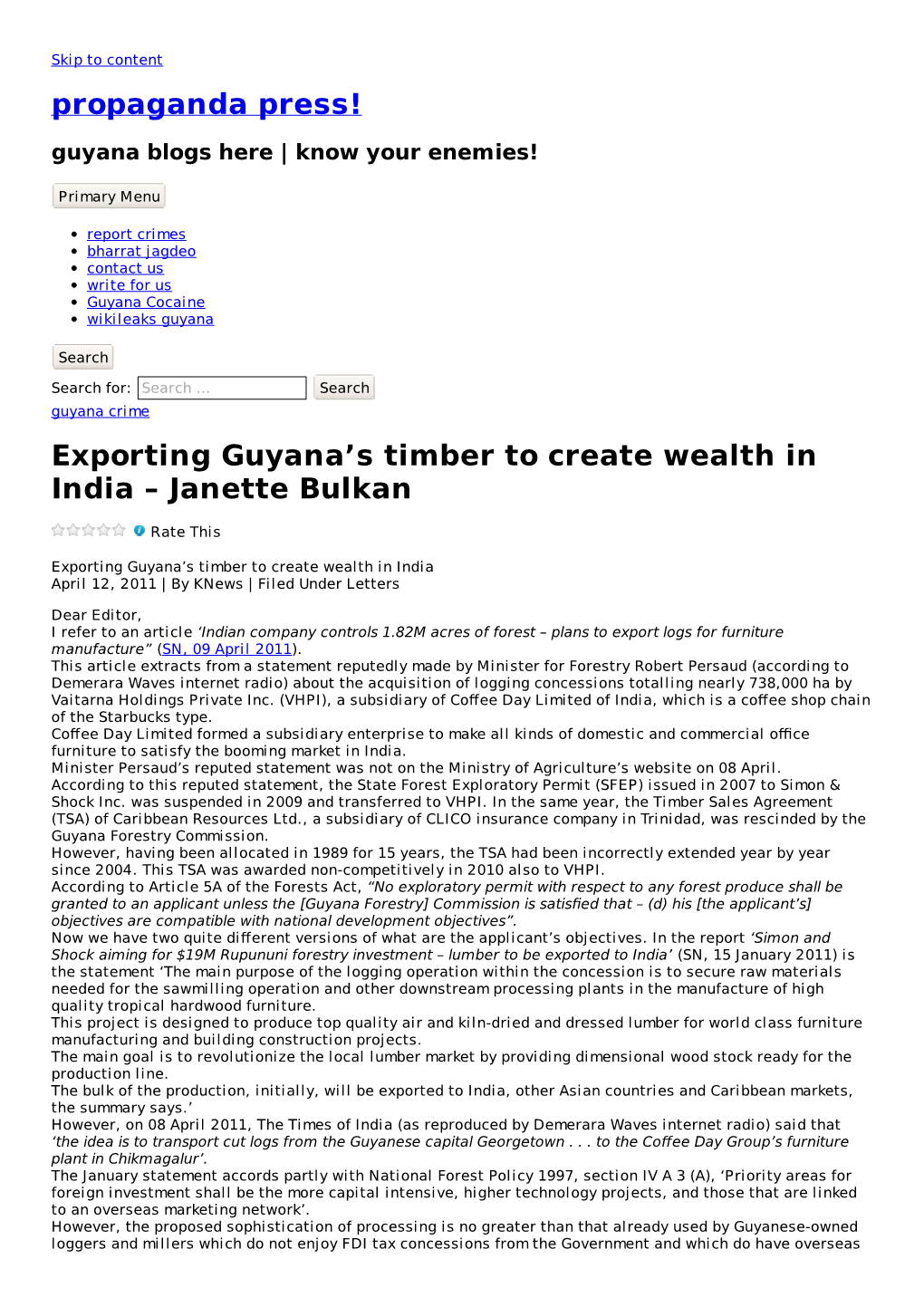 Exporting Guyana's Timber to Create Wealth in India – Janette Bulkan – Propaganda Press!