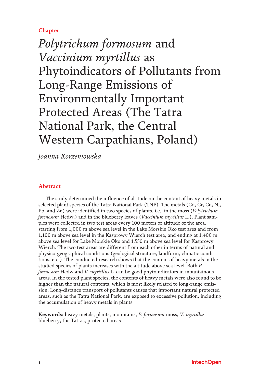 Polytrichum Formosum and Vaccinium Myrtillus As Phytoindicators Of