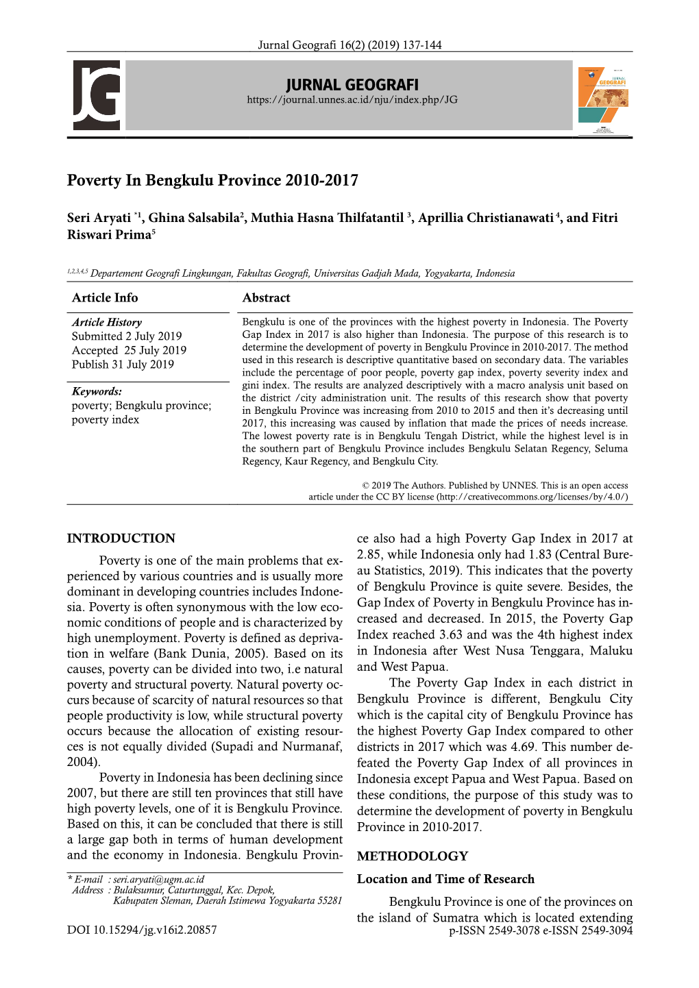 JURNAL GEOGRAFI Poverty in Bengkulu Province 2010-2017