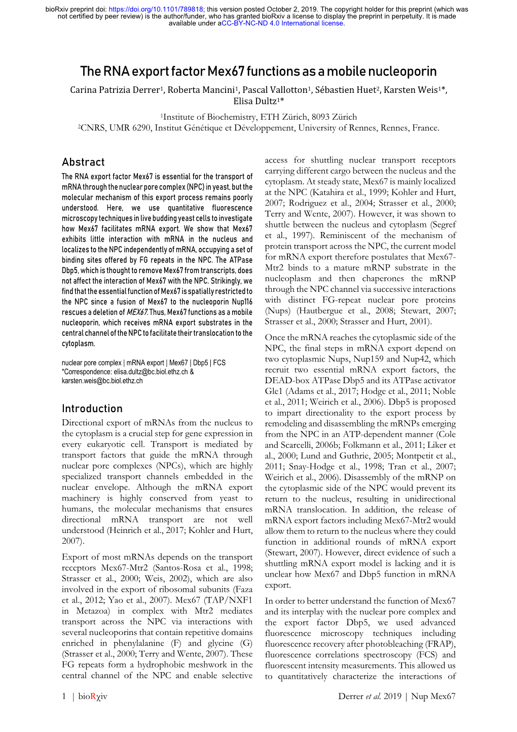 The RNA Export Factor Mex67 Functions As a Mobile Nucleoporin