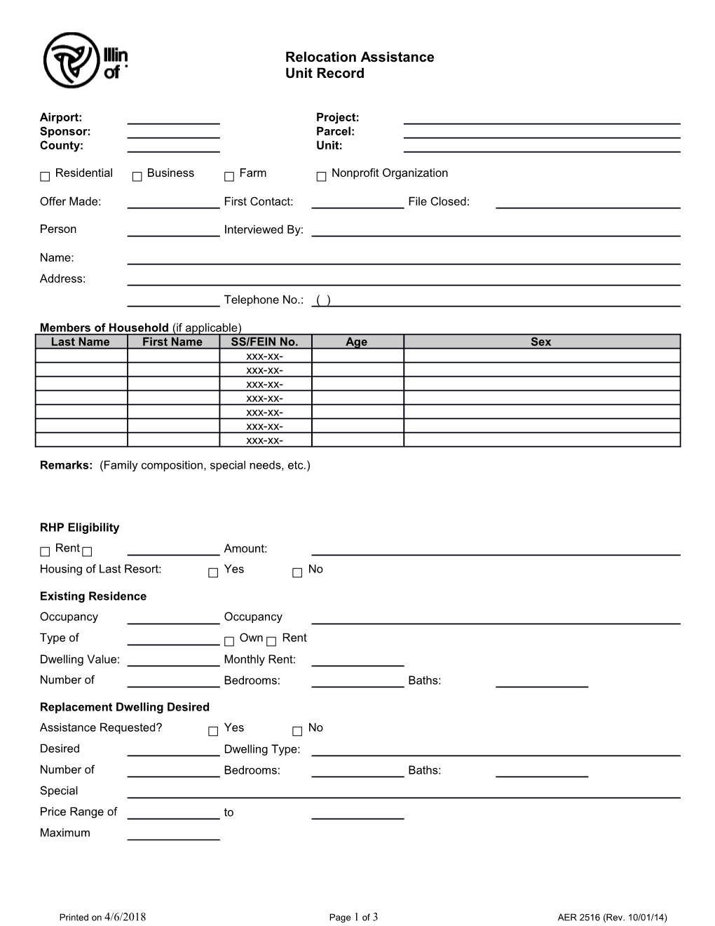 Relocation Assistance Unit Record