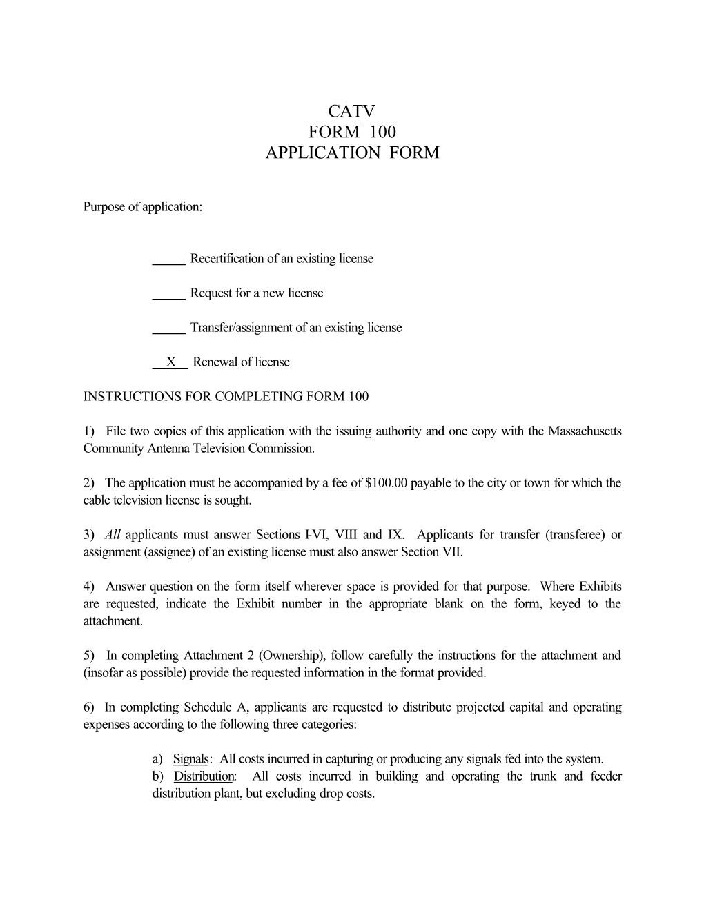 Catv Form 100 Application Form