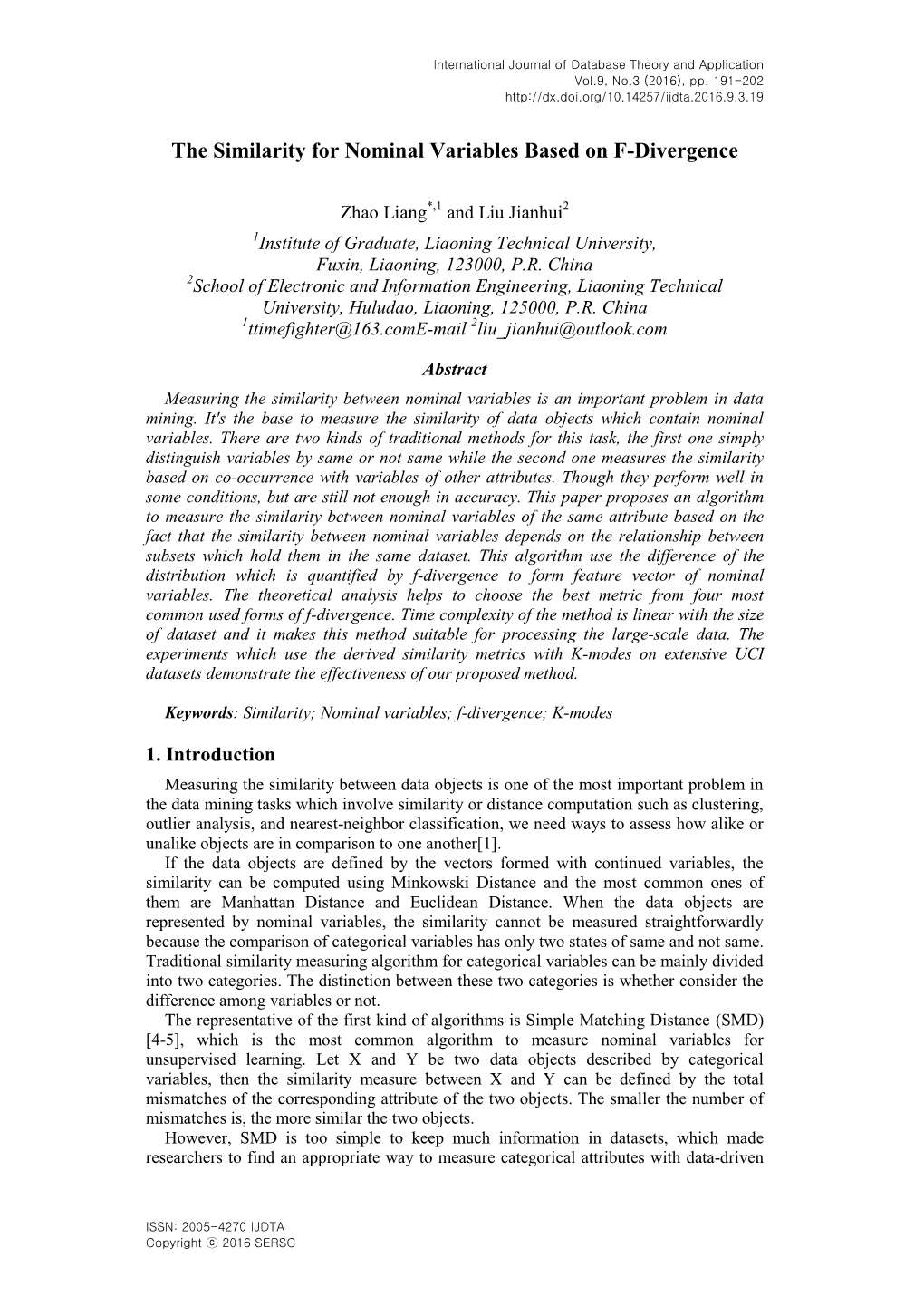 The Similarity for Nominal Variables Based on F-Divergence