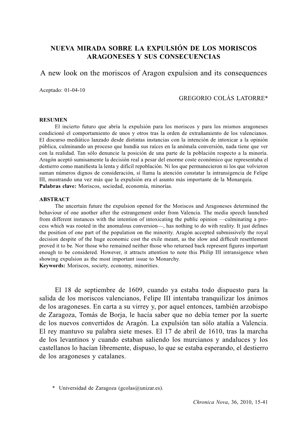 A New Look on the Moriscos of Aragon Expulsion and Its Consequences