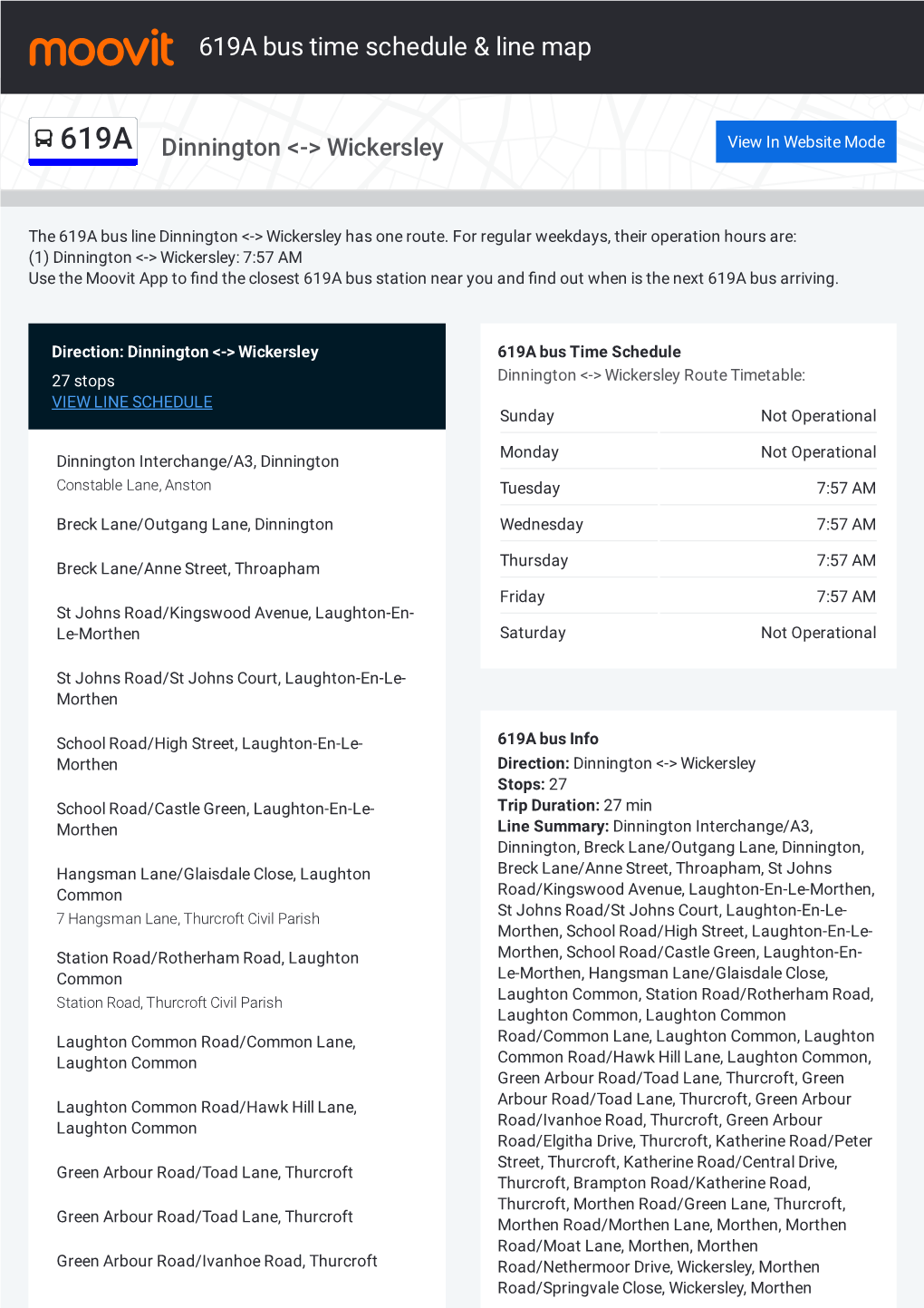 619A Bus Time Schedule & Line Route