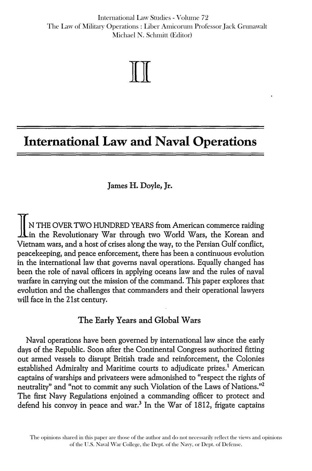 International Law and Naval Operations