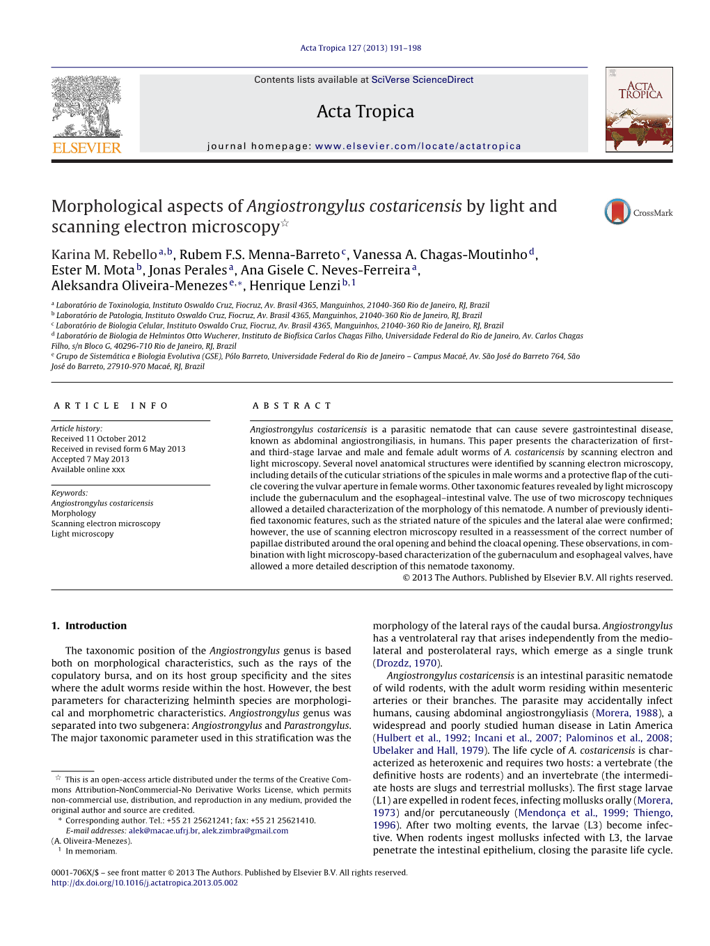 Morphological Aspects of Angiostrongylus Costaricensis by Light And