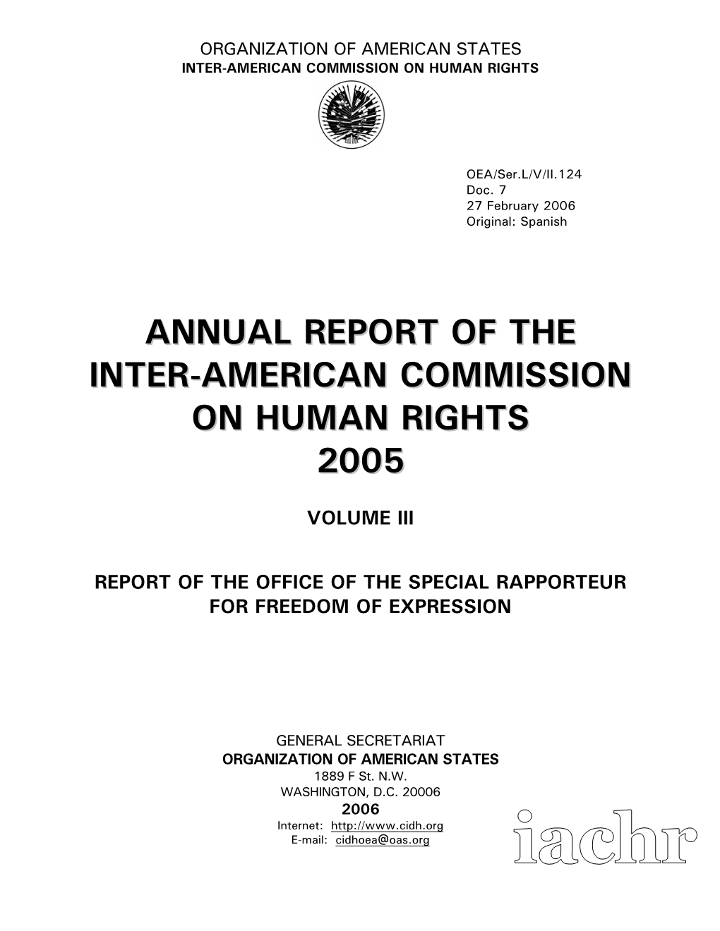 Annual Report, the Office of the Special Rapporteur for Freedom