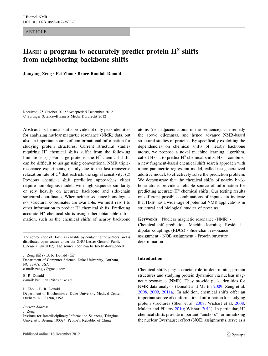 HASH: a Program to Accurately Predict Protein H Shifts from Neighboring Backbone Shifts