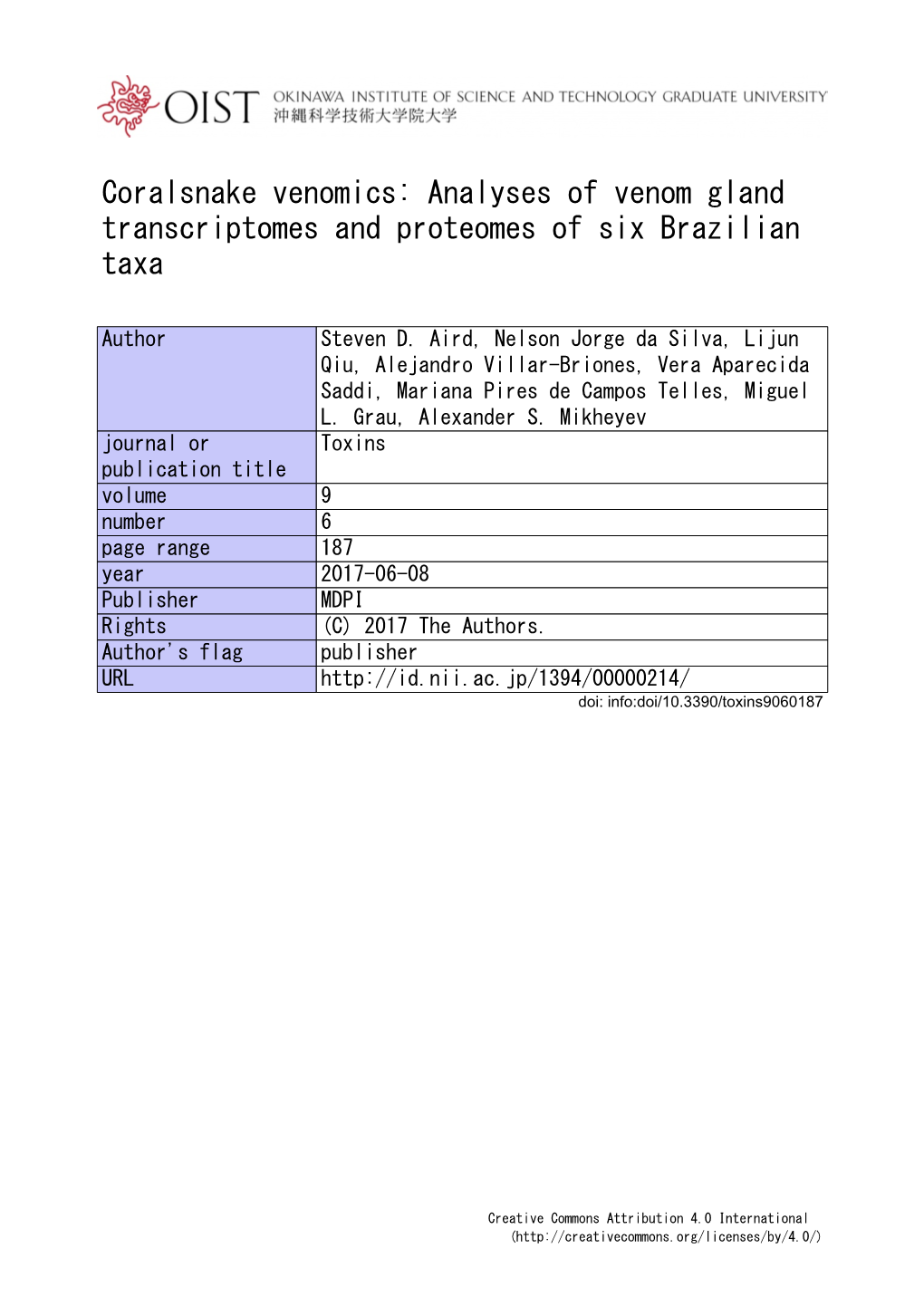 Analyses of Venom Gland Transcriptomes and Proteomes of Six Brazilian Taxa