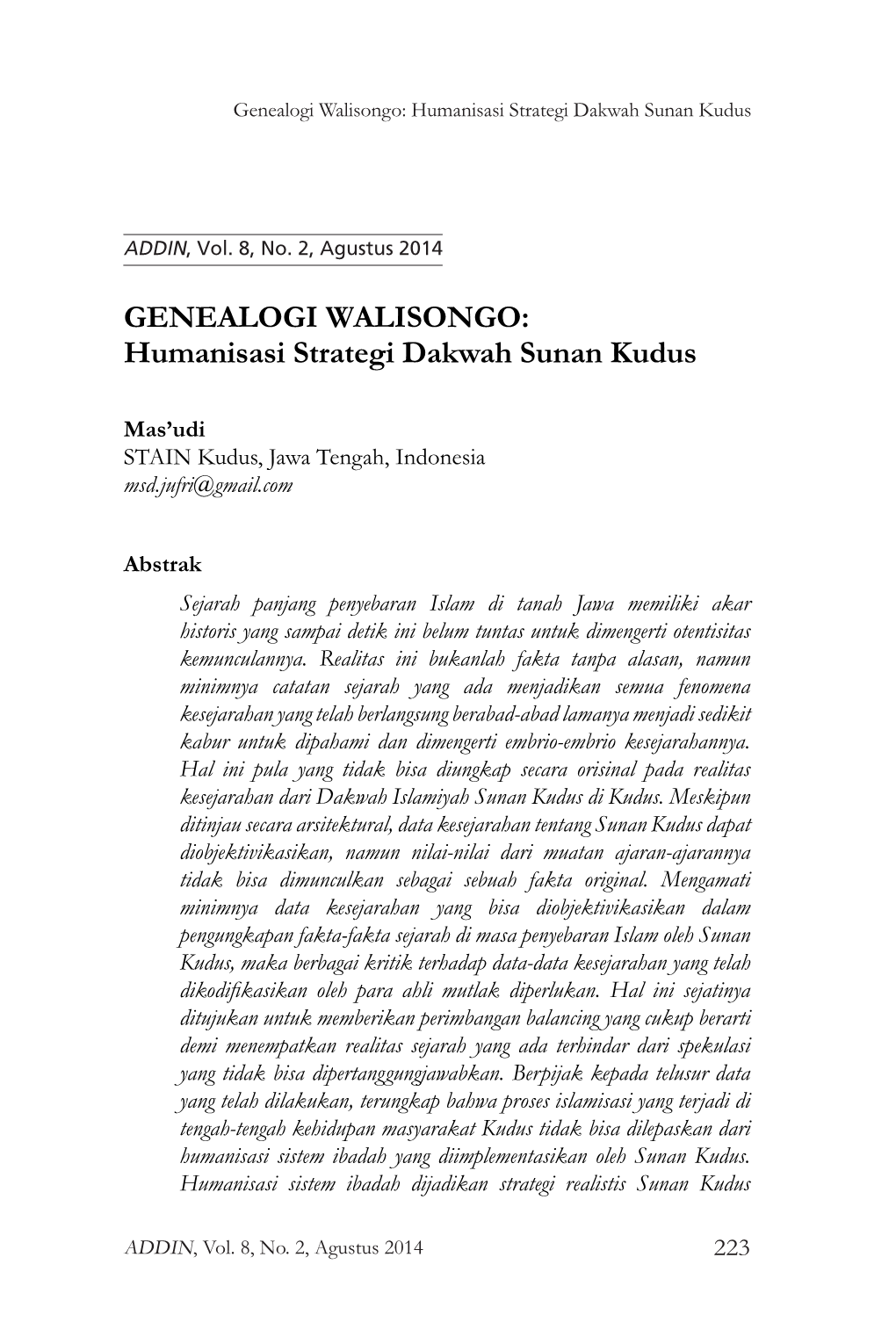 Genealogi Walisongo: Humanisasi Strategi Dakwah Sunan Kudus