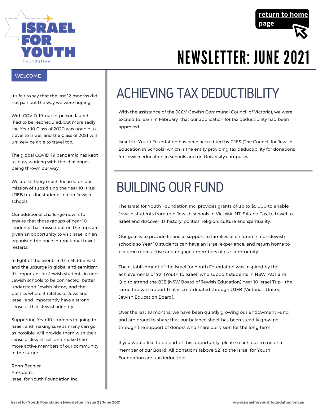 Israel for Youth Foundation Newsletter: Edition 2