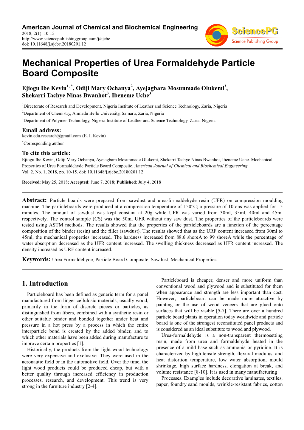 Mechanical Properties of Urea Formaldehyde Particle Board Composite