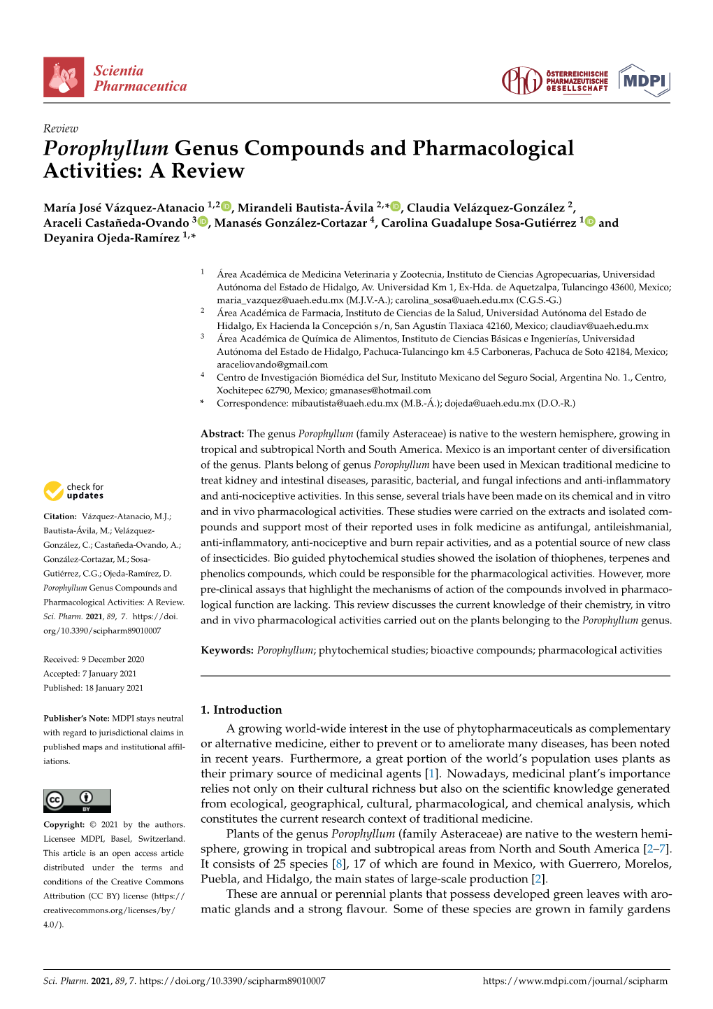 Porophyllum Genus Compounds and Pharmacological Activities: a Review