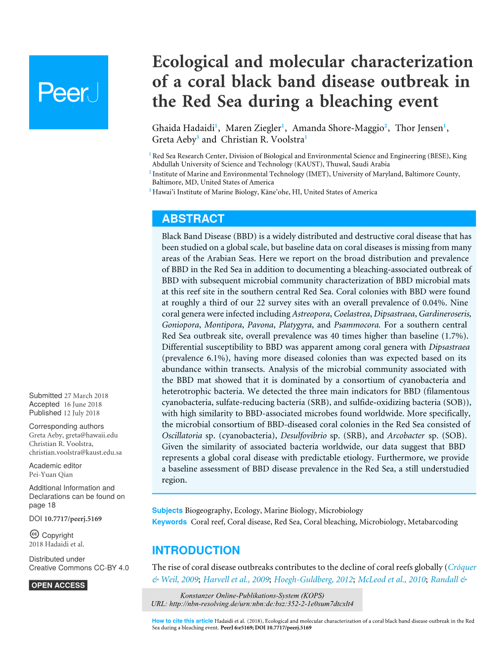 Ecological and Molecular Characterization of a Coral Black Band Disease Outbreak in the Red Sea During a Bleaching Event
