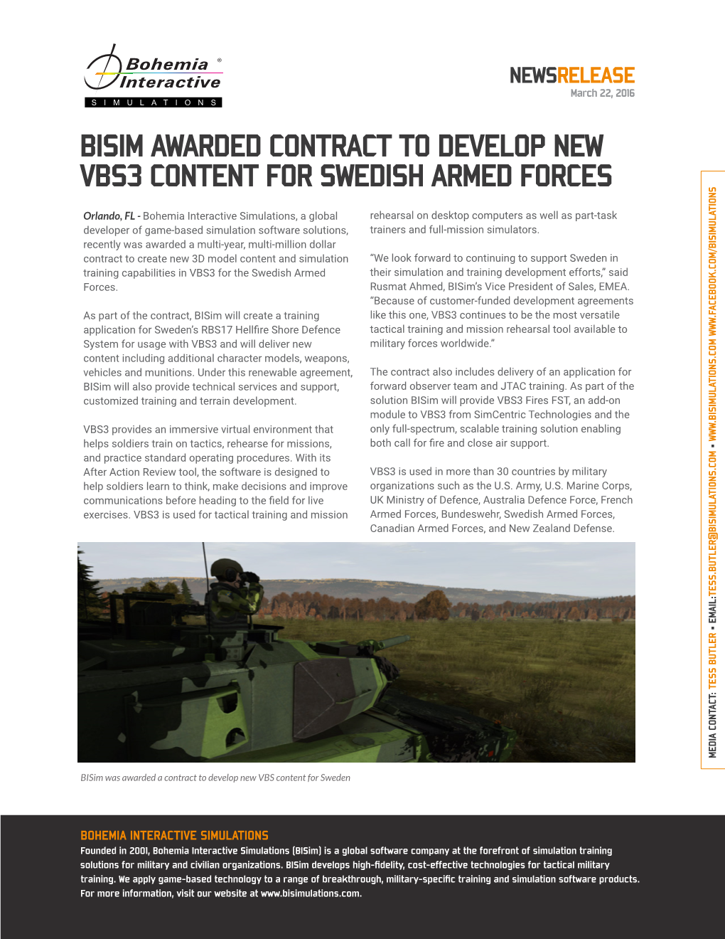 Bisim Awarded Contract to Develop New Vbs3 Content for Swedish Armed Forces