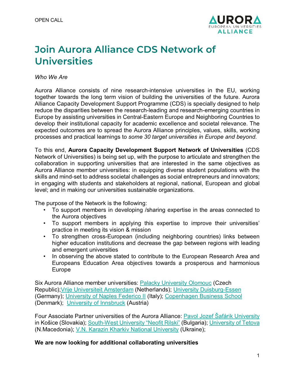 Join Aurora Alliance CDS Network of Universities